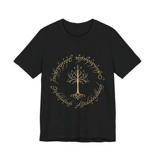 Gondor Tree Tee, Elvish Shirt, Fantasy Short Sleeve Top, Middle Earth Inspired Tee, Tolkien Fan Gift, Unisex Graphic T-Shirt