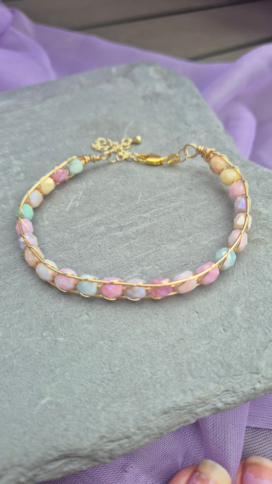 Pastel Rainbow Wire-Wrapped Bracelet – Candy Colours