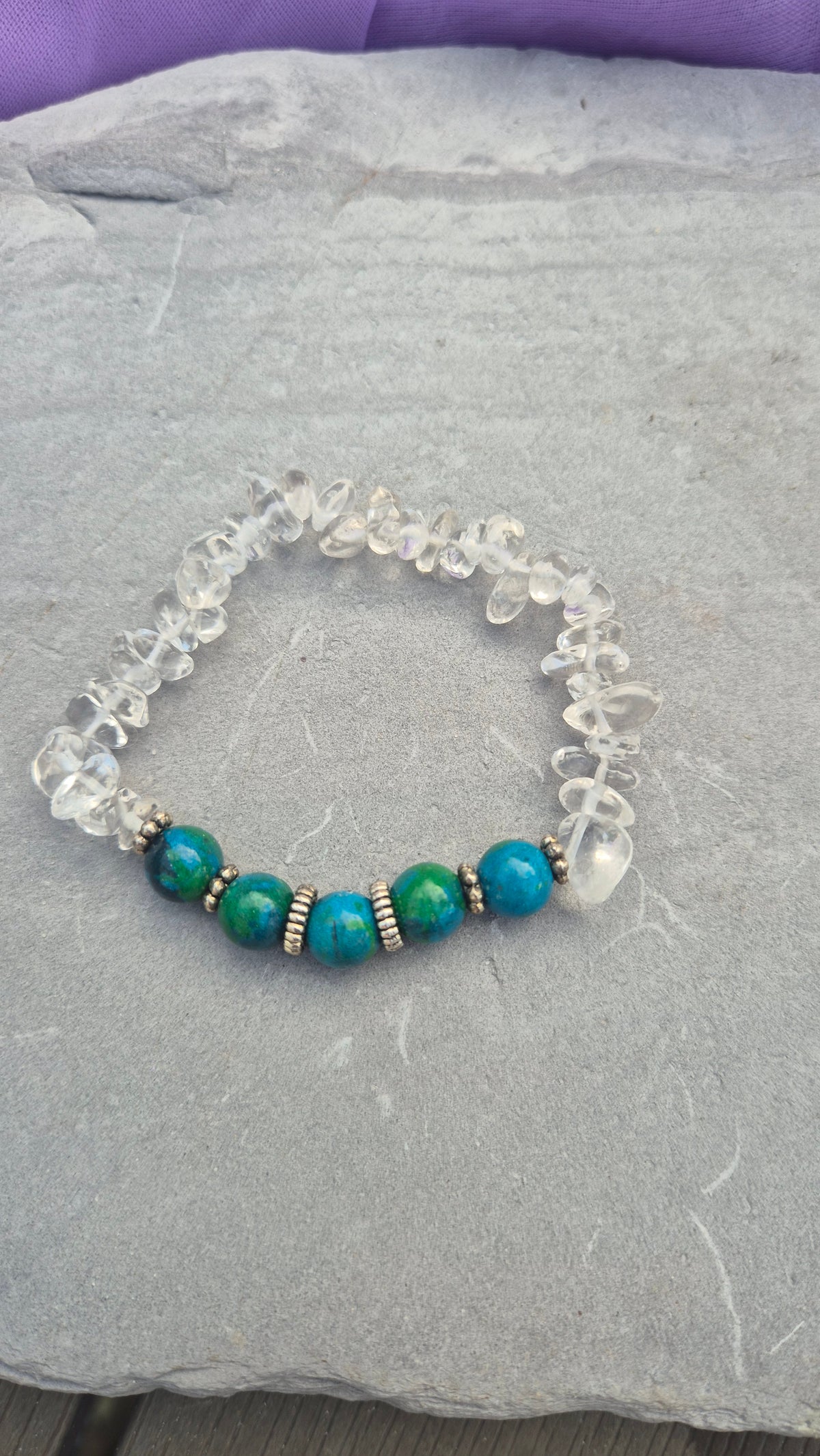 Chrysocolla and Clear Quartz Stretch Bracelet