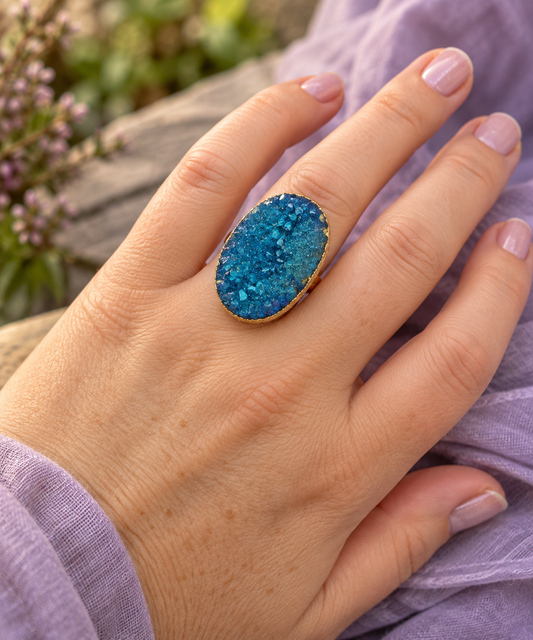 Teal Blue Druzy Ring