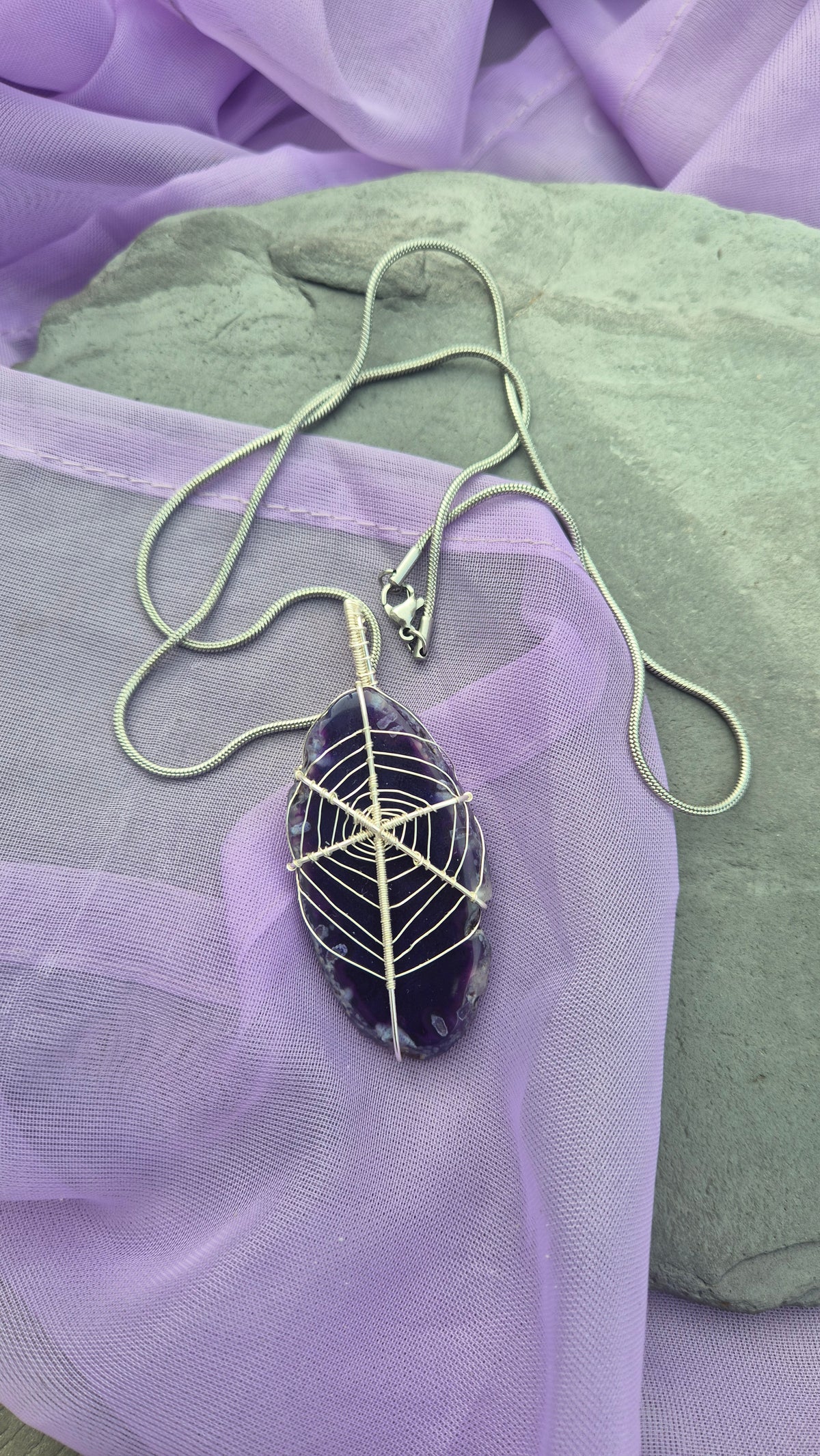 Spiderweb Agate Slice Necklace