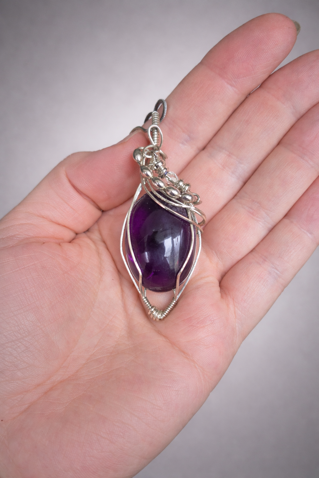 Amethyst Wire Wrapped Pendant Statement Necklace | Spiritual Jewellery | February Birthstone