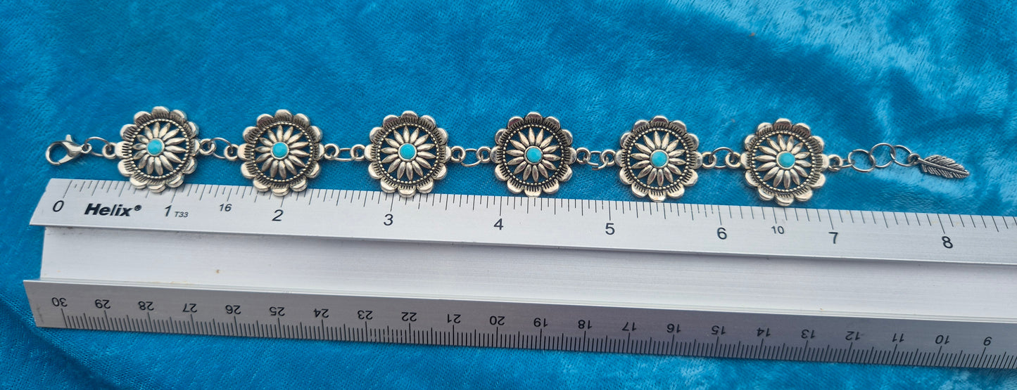 Antique Silver Floral Bracelet | Turquoise Blue Boho Jewellery