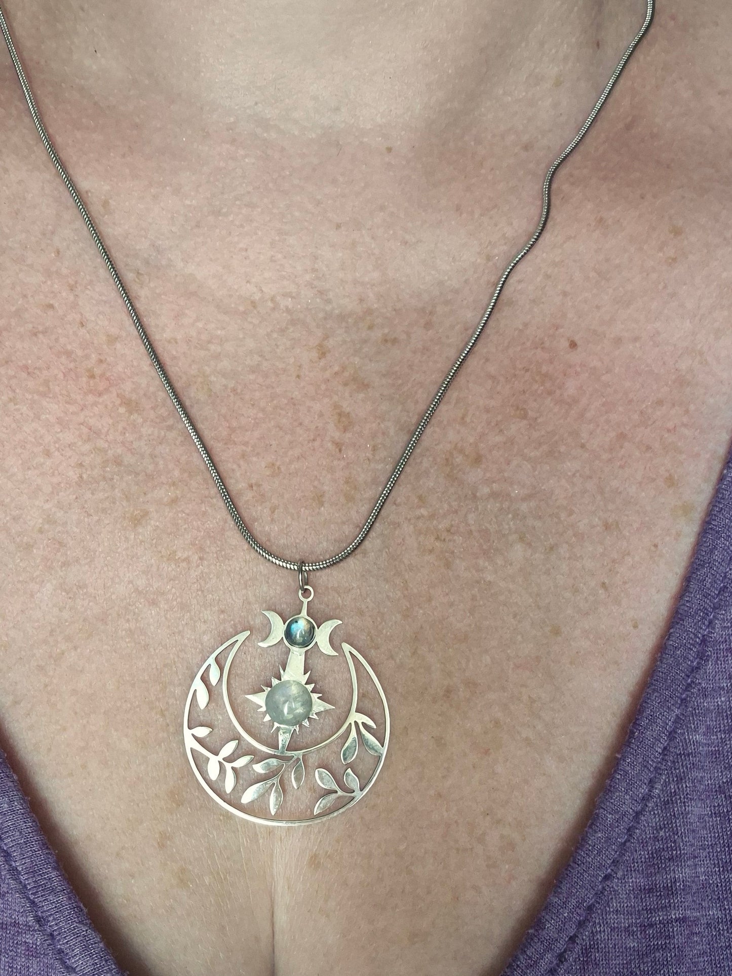 Triple Moon Necklace | Moonstone and Labradorite