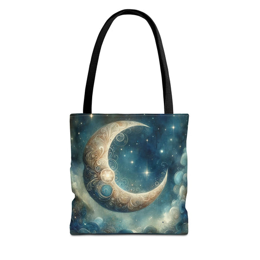 Cosmic Moon Tote Bag, Celestial Shopper Bag, Astrology Gift, Starry Night Tote, Boho Chic Bag, Eco-Friendly Carryall