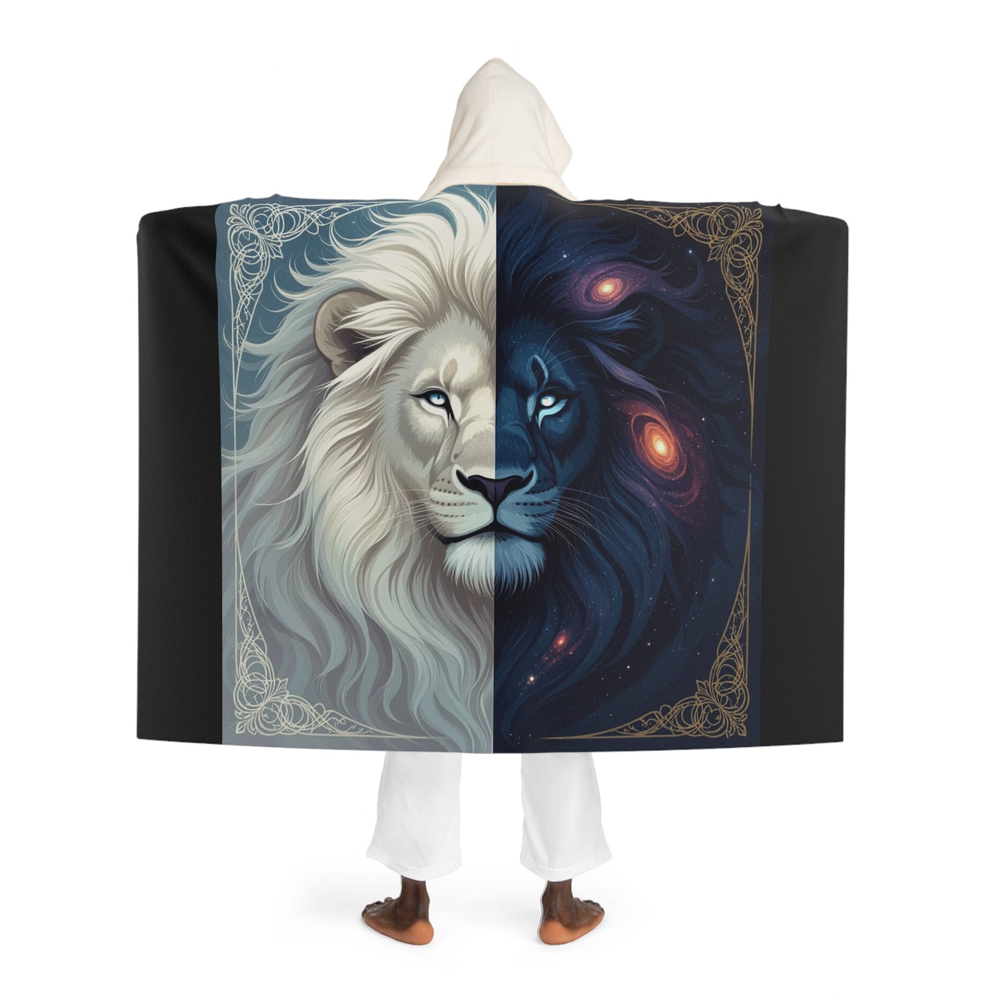Dual Lion Fleece Blanket  | Cosmic Day & Night Lion Design, Mystical Celestial Throw