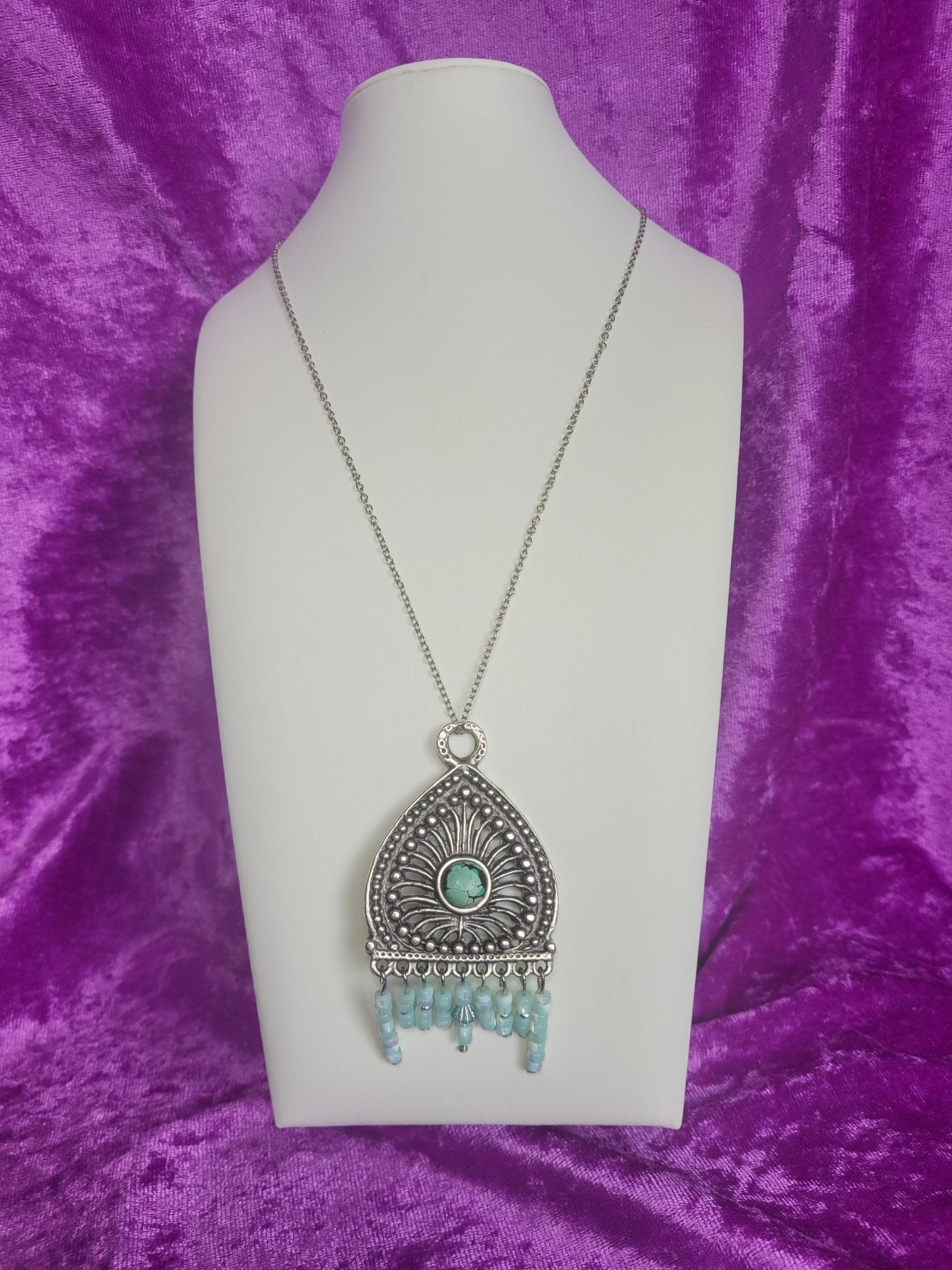 Ethnic Turquoise and Antique Silver Pendant - Daonna Designs