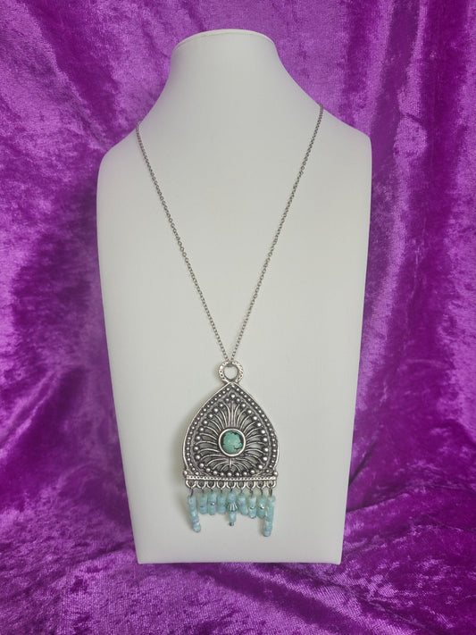 Ethnic Turquoise and Antique Silver Pendant - Daonna Designs