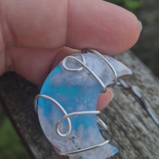 Sky Agate Aurora Crescent Moon Necklace 🌙