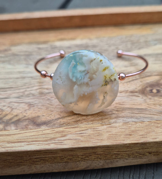 Plume Agate Rose Gold Cuff Bracelet
