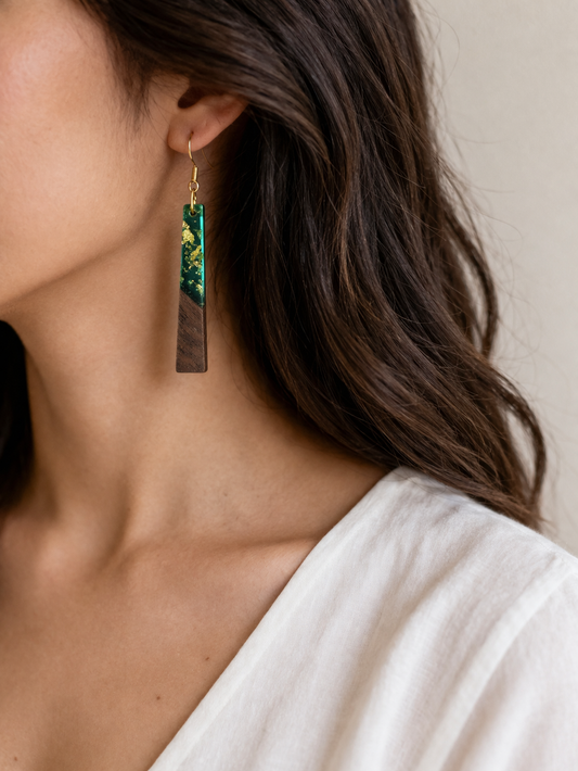 Gráinne Earrings – Resin & Wood Statement Drops
