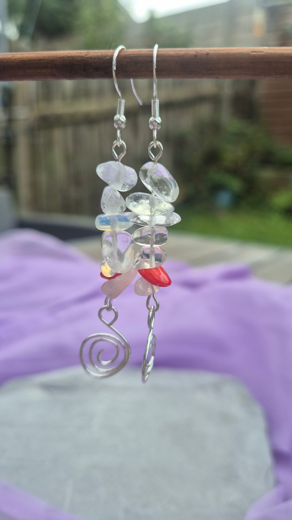 Clear Quartz & Coral Spiral Earrings