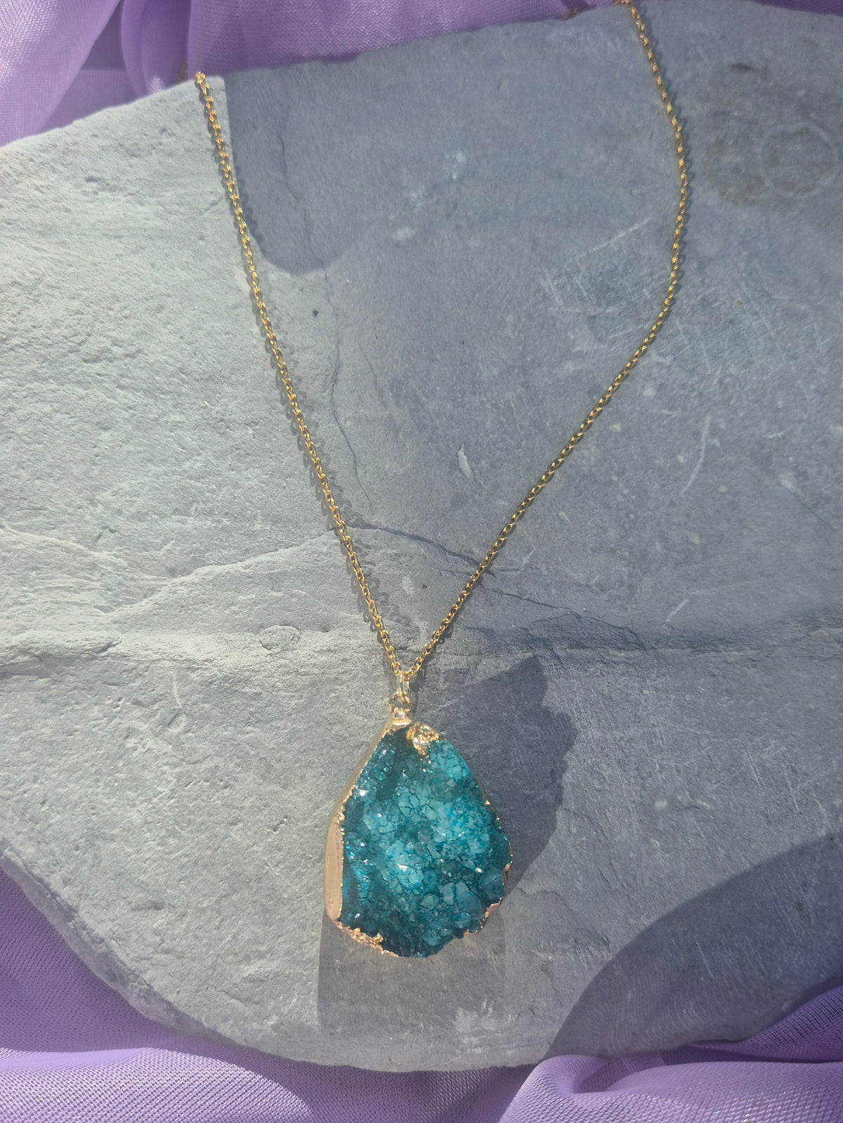 Teal Druzy Pendant Necklace