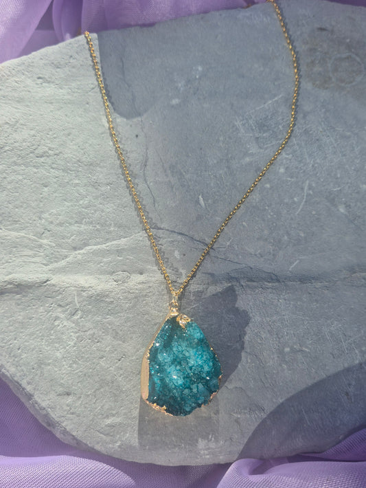 Teal Druzy Pendant Necklace