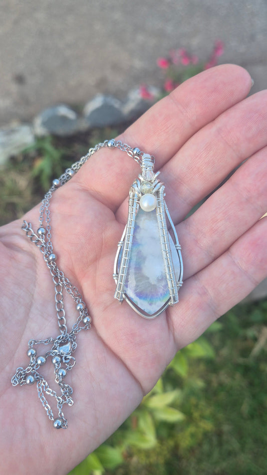 Sky Agate and Pearl Necklace