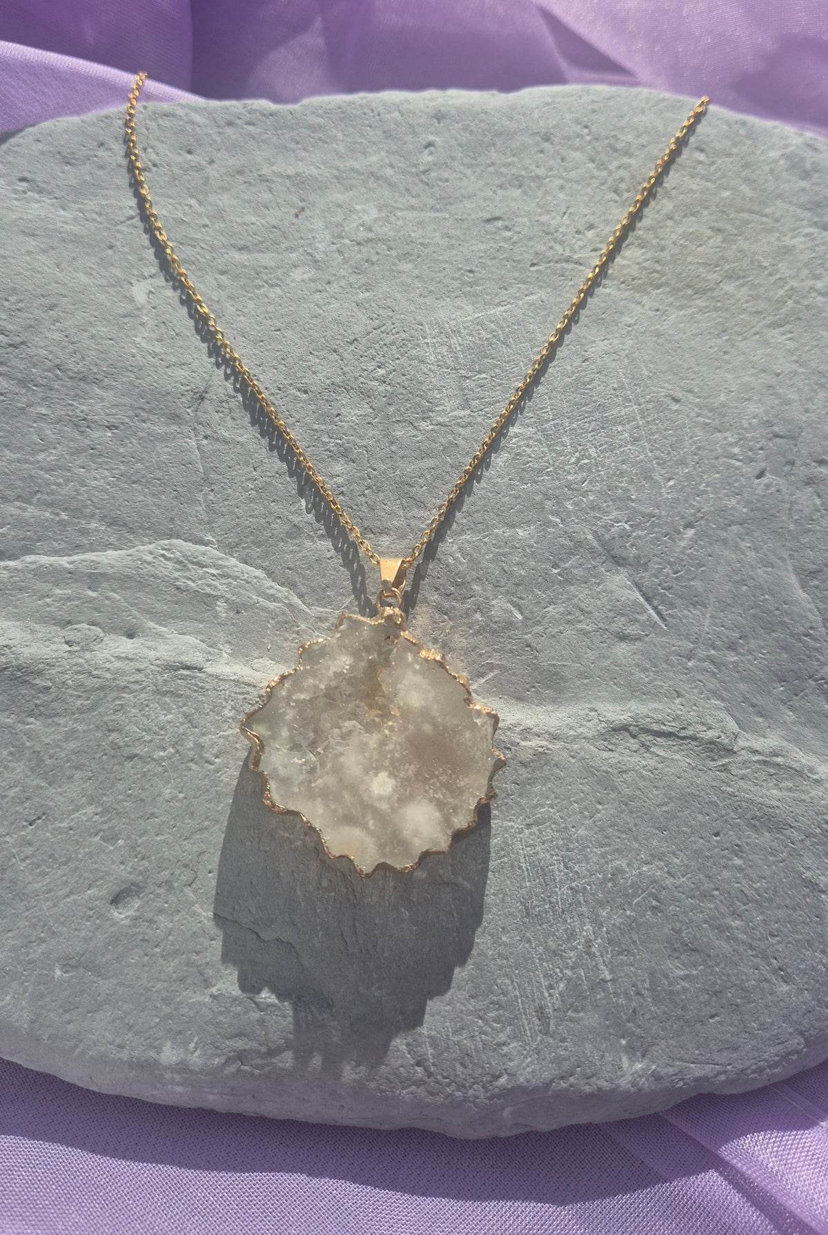 Natural White Druzy Pendant Necklace