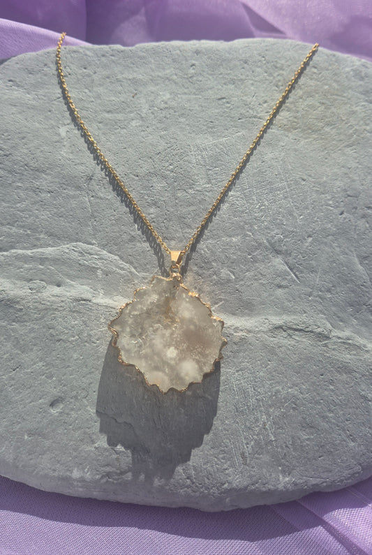Natural White Druzy Pendant Necklace