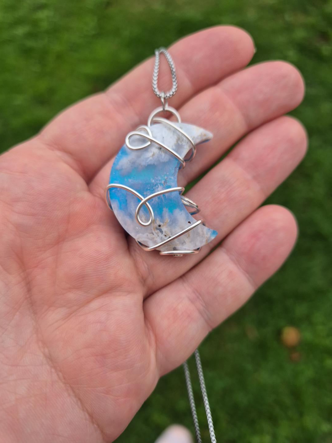 Sky Agate Aurora Crescent Moon Necklace 🌙