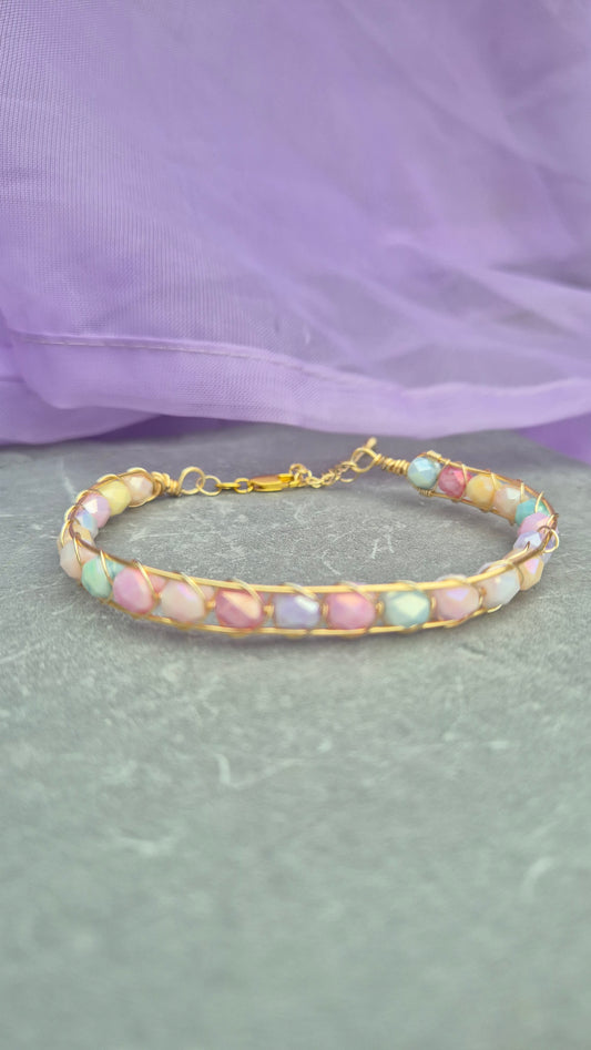Pastel Rainbow Wire-Wrapped Bracelet – Candy Colours