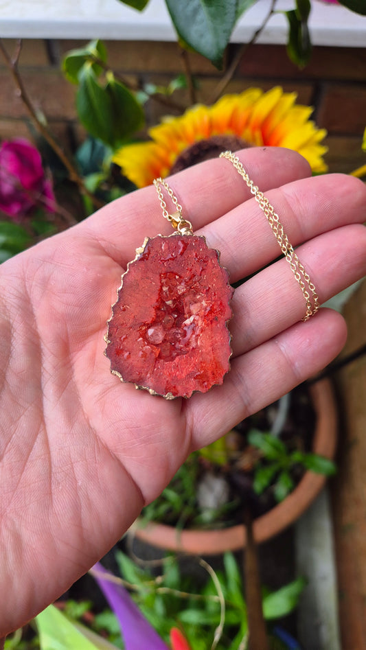 Gold foil agate druzy necklace