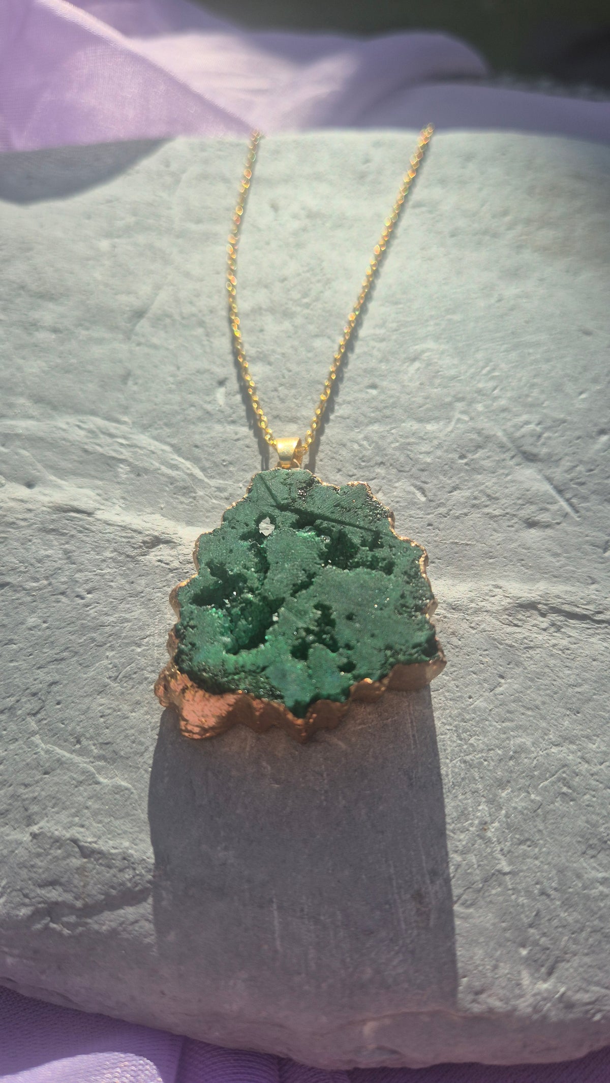 Emerald Green Druzy Pendant Necklace