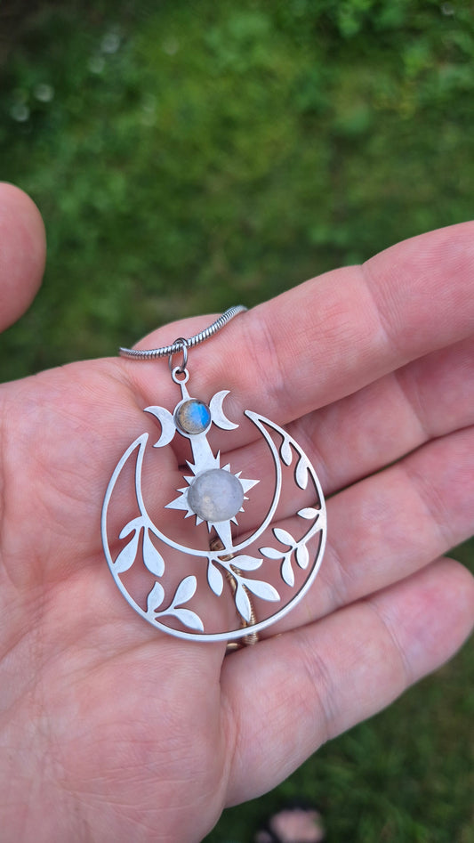 Triple Moon Necklace | Moonstone and Labradorite
