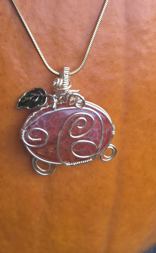 Fire Agate Pumpkin Carriage Pendant