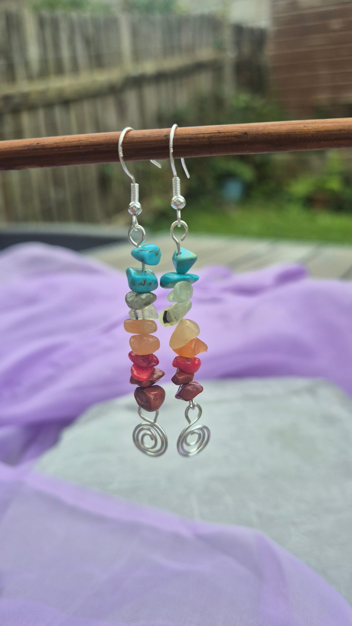 Rainbow Gemstone Spiral Earrings
