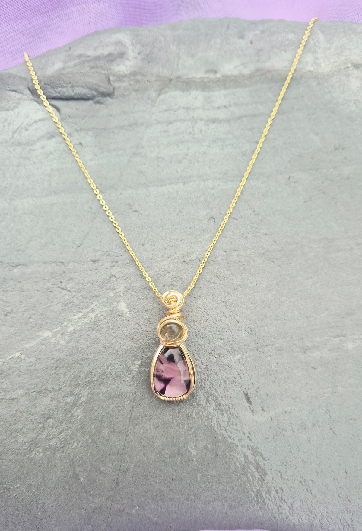 Trapiche Amethyst Necklace – Hand Wire-Wrapped Gold-Filled Pendant
