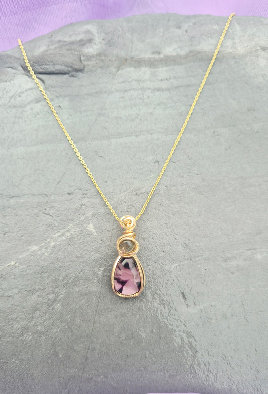 Trapiche Amethyst Necklace – Hand Wire-Wrapped Gold-Filled Pendant