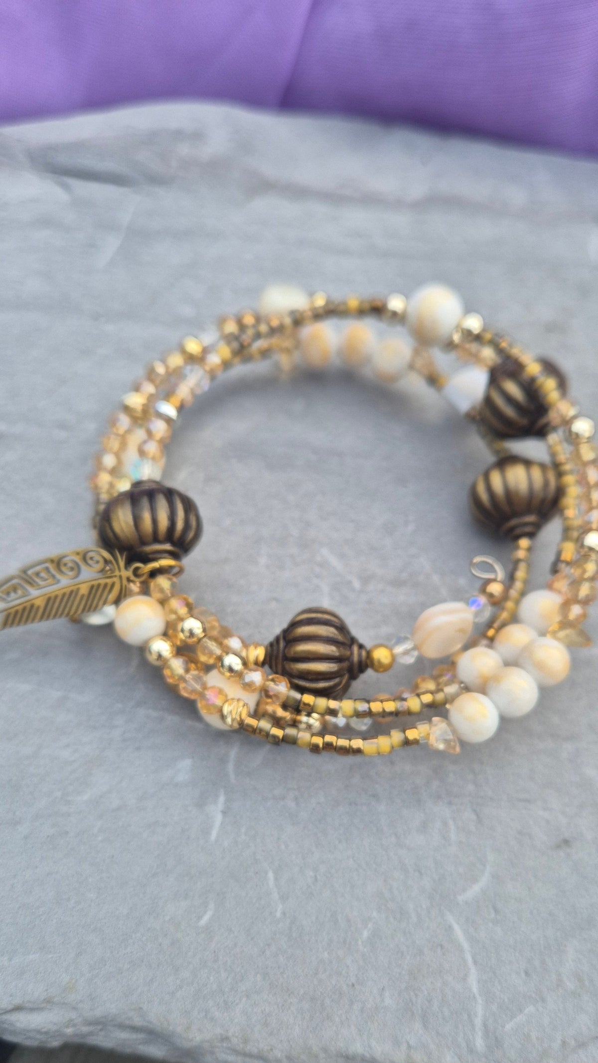 Golden Feather Memory Wire Bracelet