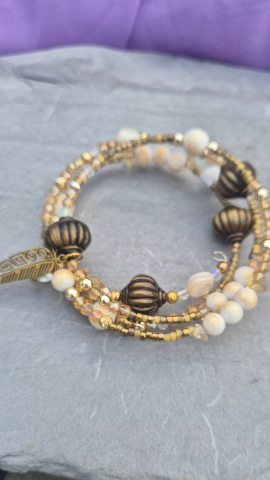 Golden Feather Memory Wire Bracelet