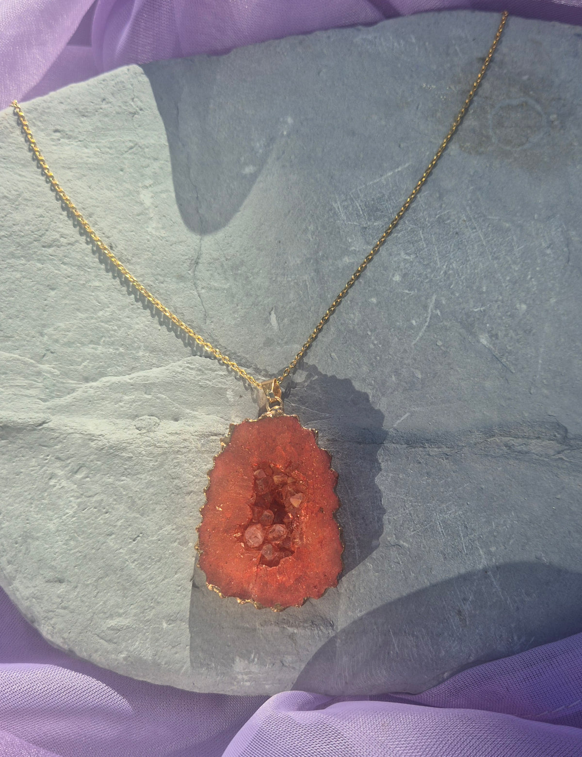 Coral Druzy Pendant Necklace