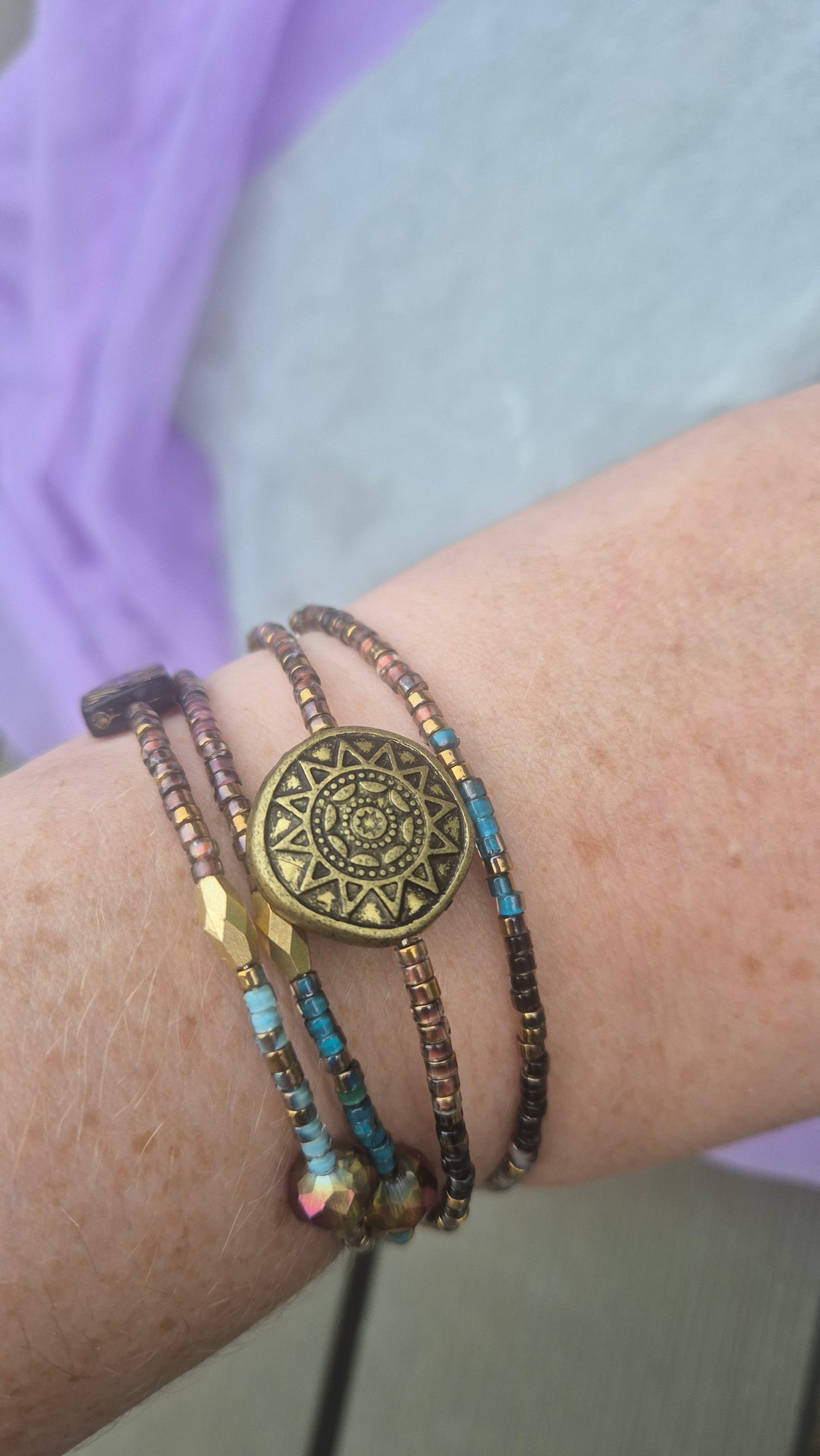 Aztec Sun Memory Wire Bracelet