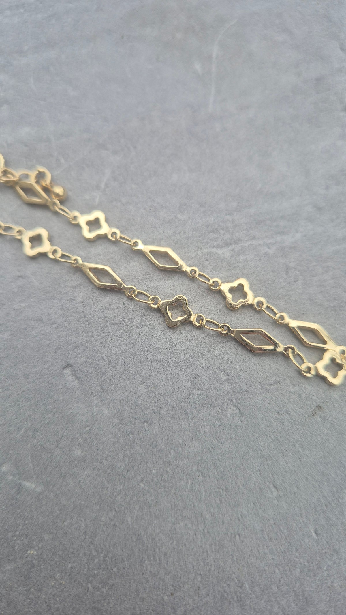 Gold Filled Quatrefoil & Diamond Link Bracelet