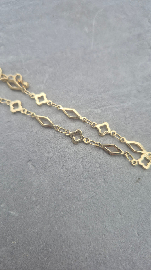 Gold Filled Quatrefoil & Diamond Link Bracelet