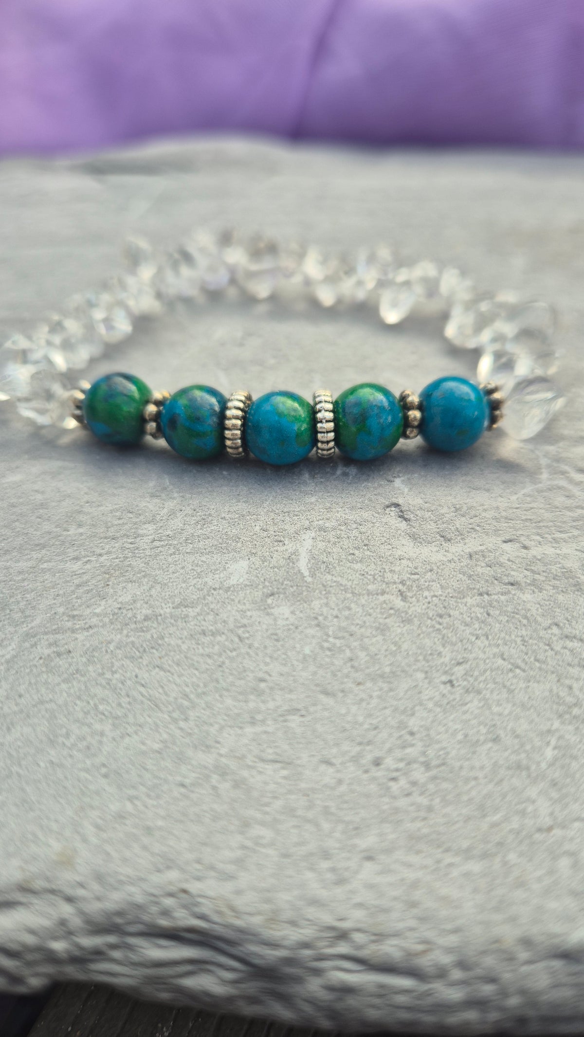 Chrysocolla and Clear Quartz Stretch Bracelet