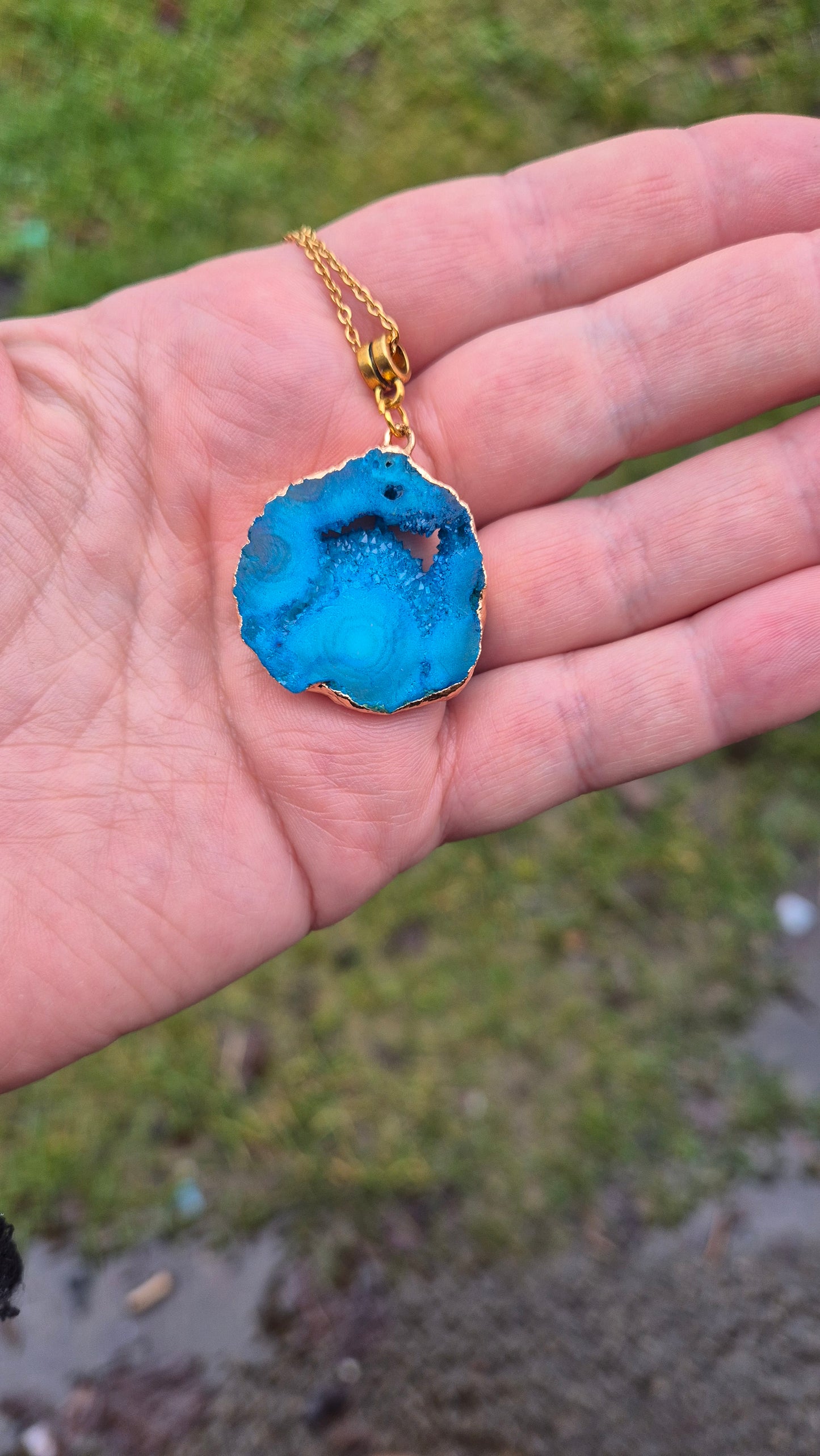 Gold foil agate druzy necklace