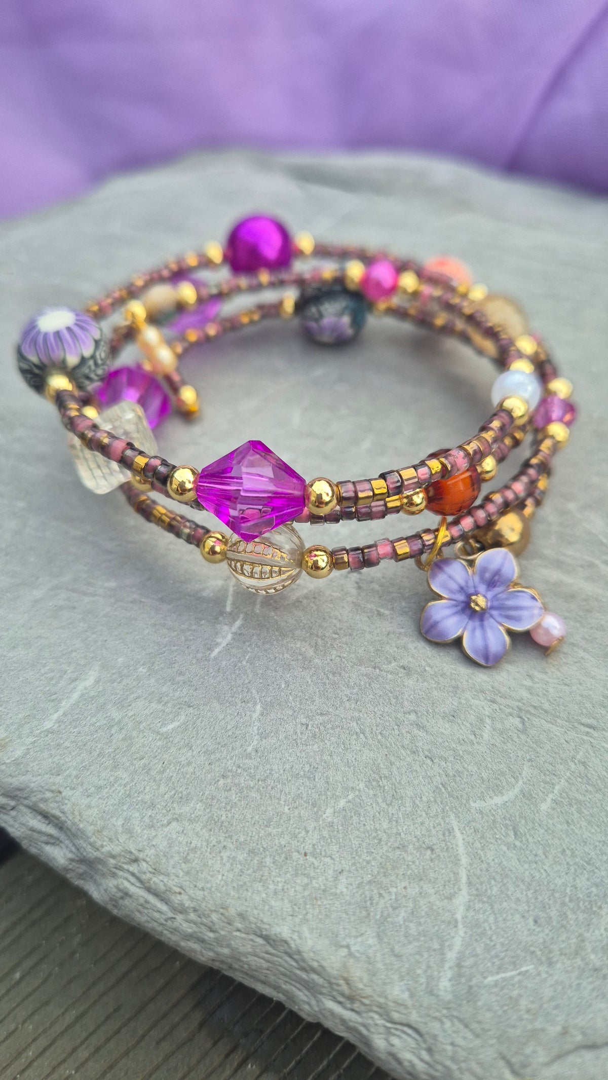 Wildflower Pink Memory Wire Bracelet