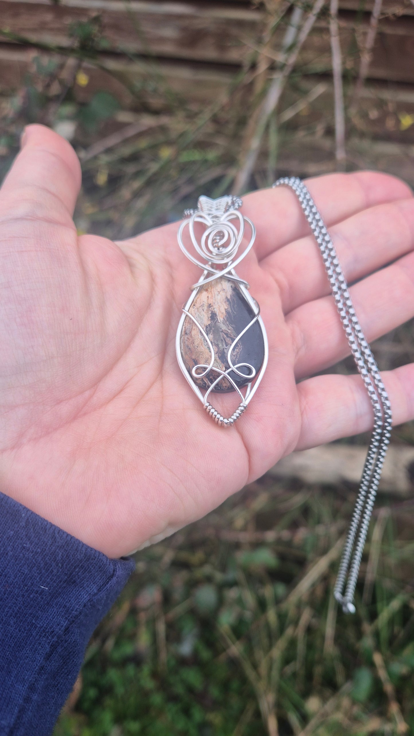 Fossilised Palm Root Pendant | Handmade Wire Wrapped Necklace | Daonna Designs