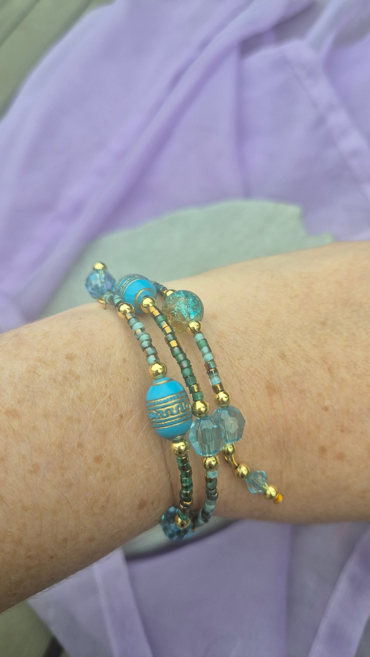 Turquoise & Gold Memory Wire Bracelet