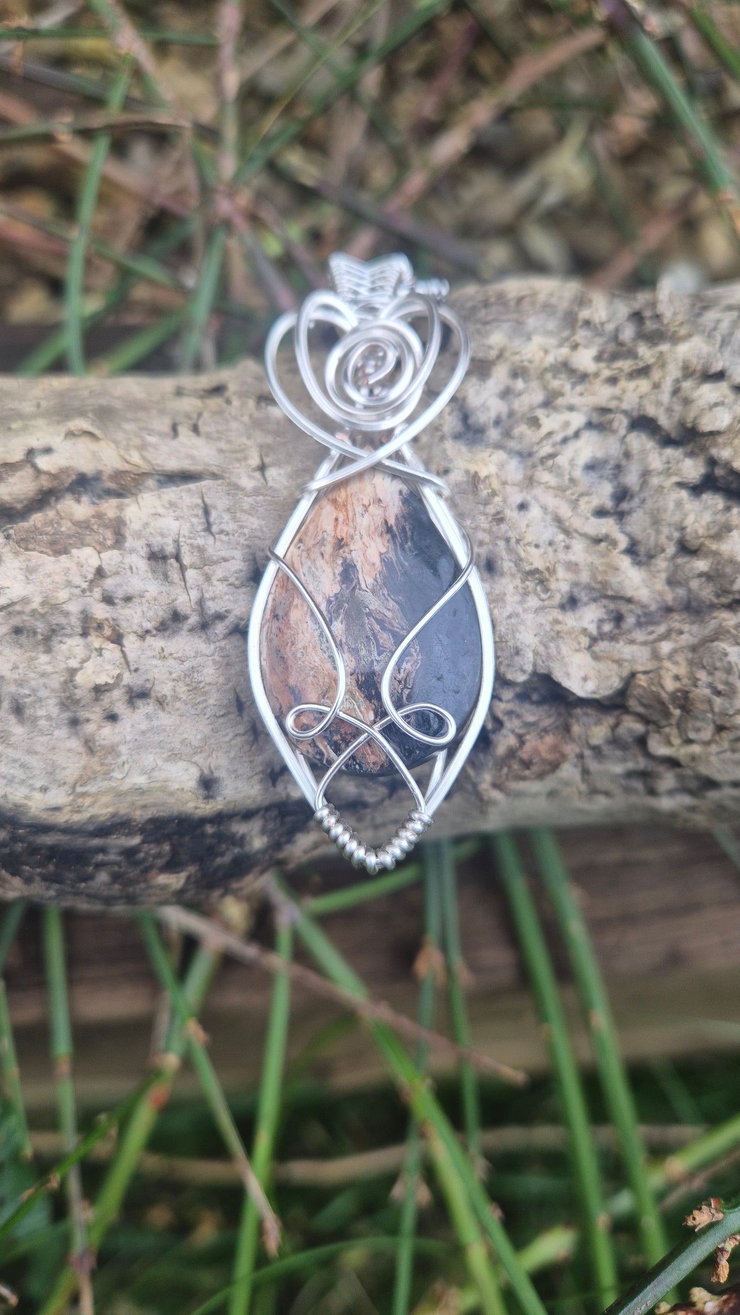 Fossilised Palm Root Pendant | Handmade Wire Wrapped Necklace | Daonna Designs