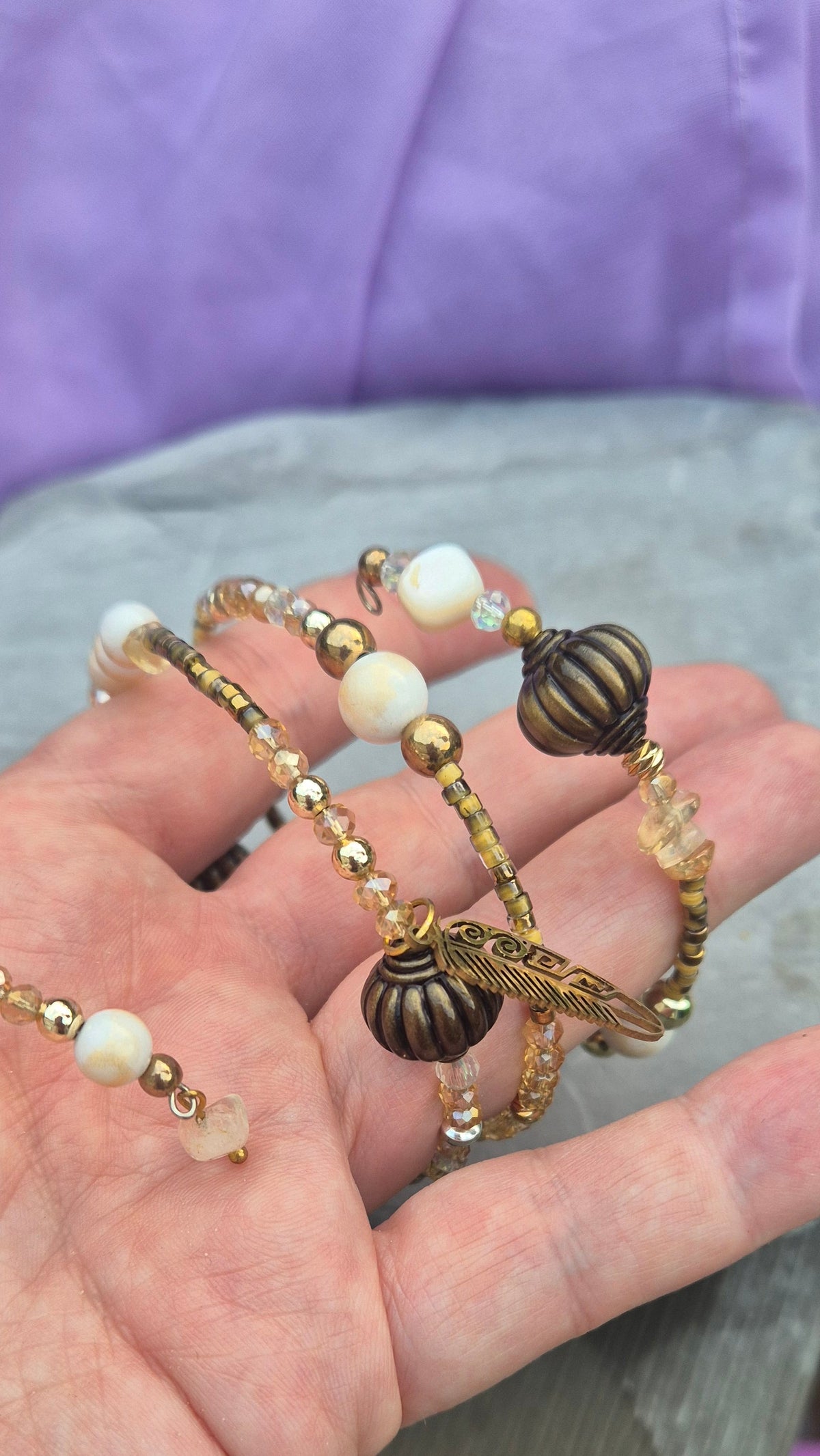 Golden Feather Memory Wire Bracelet