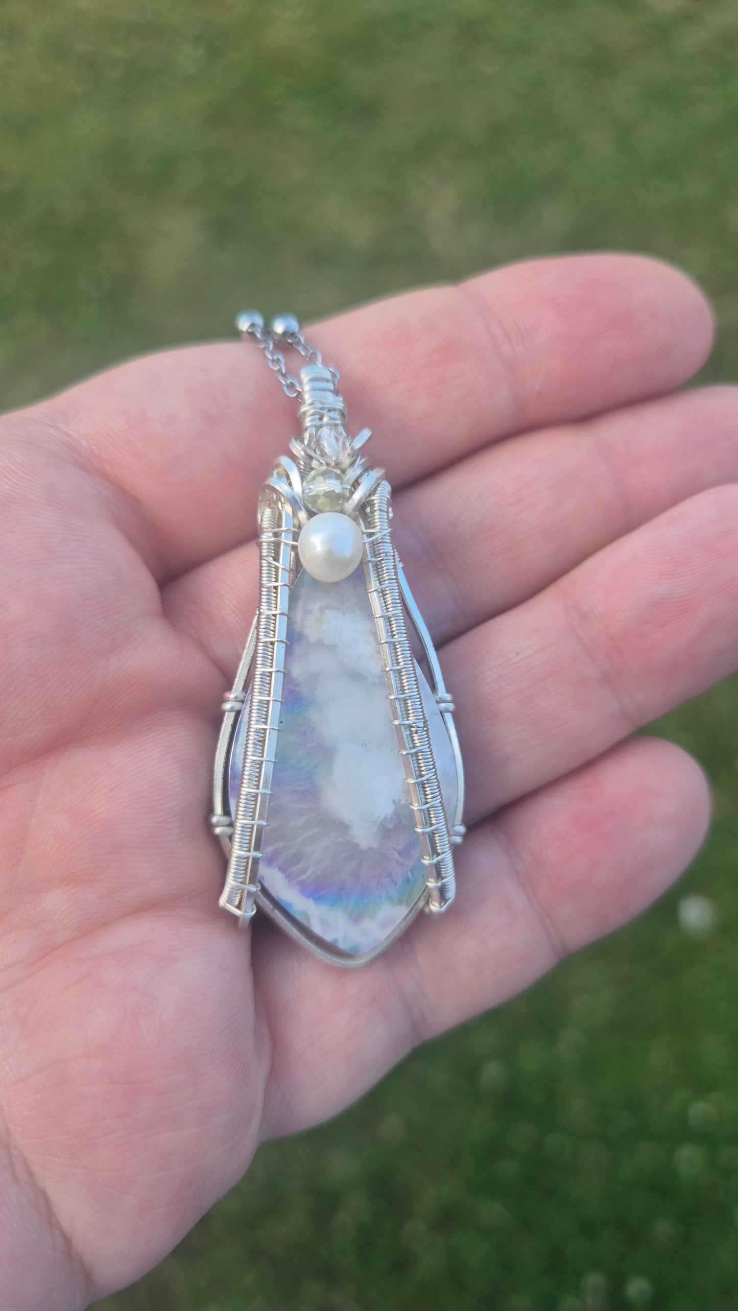 Sky Agate and Pearl Necklace
