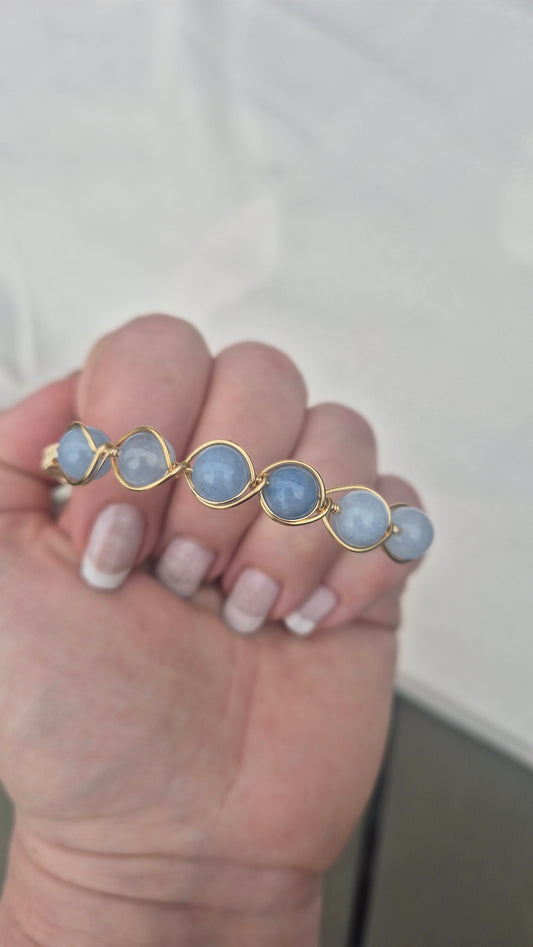 Aquamarine Gold Weaved Bracelet
