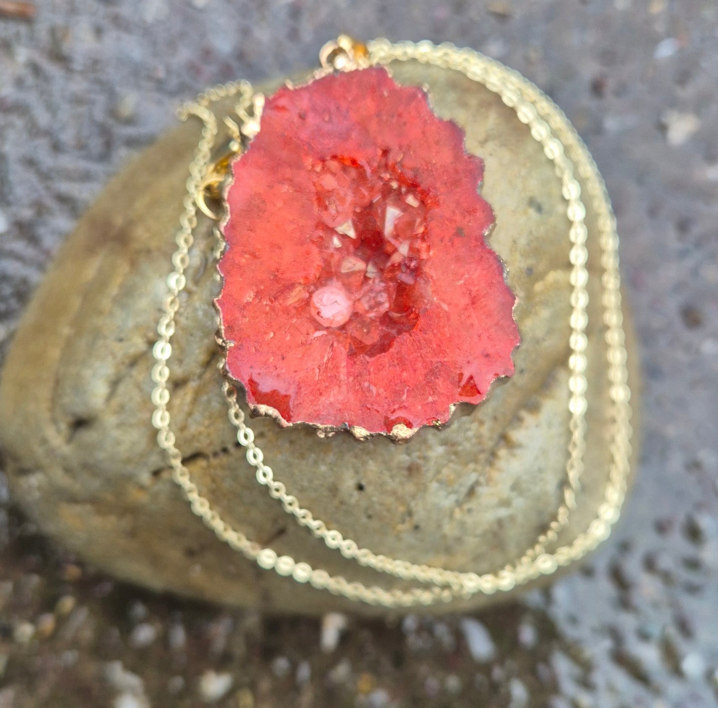 Gold foil agate druzy necklace