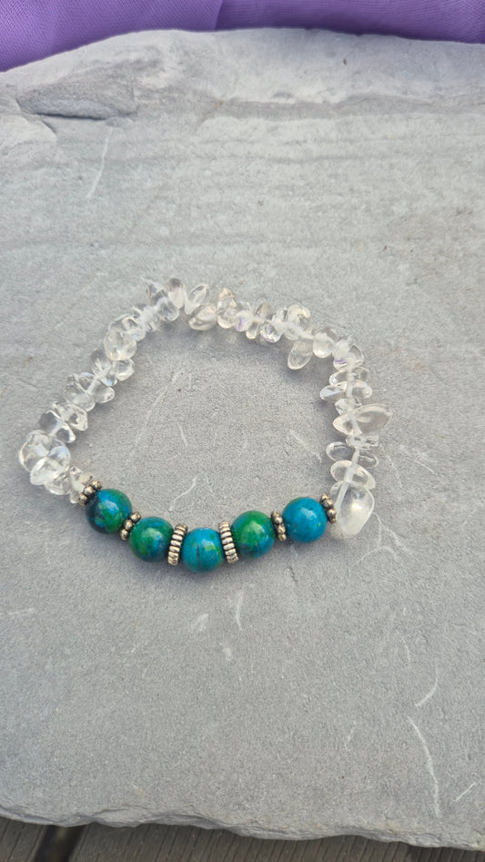 Chrysocolla and Clear Quartz Stretch Bracelet
