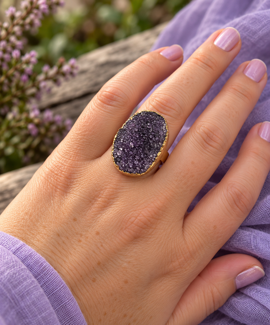 Purple Druzy Ring