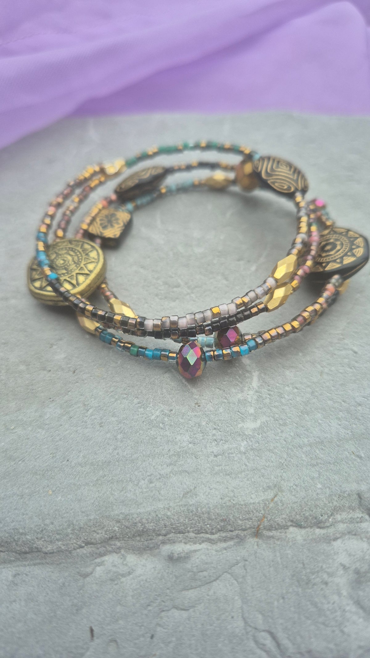 Aztec Sun Memory Wire Bracelet