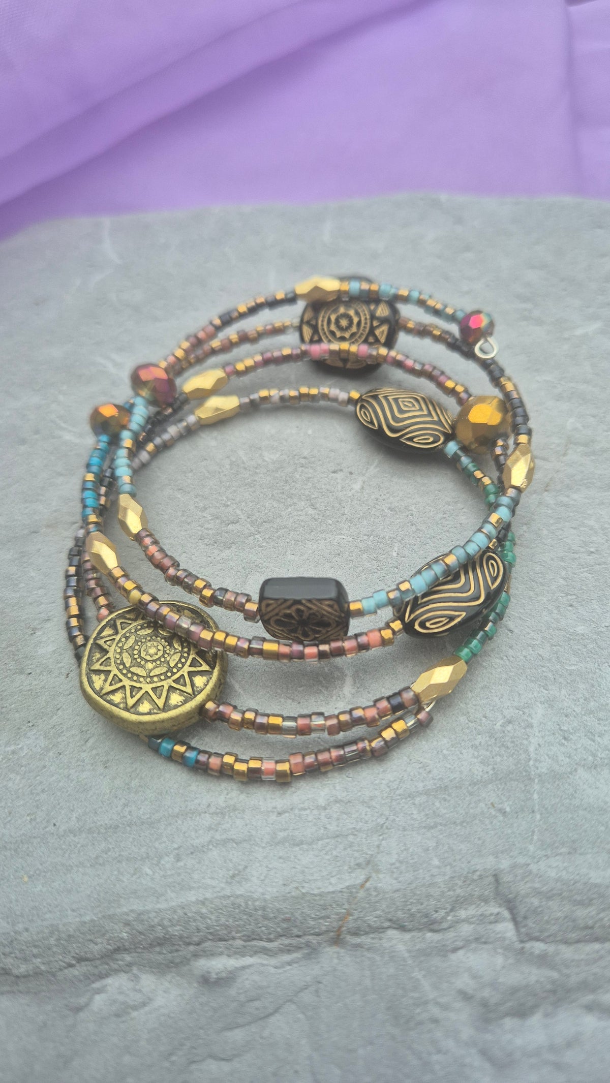 Aztec Sun Memory Wire Bracelet